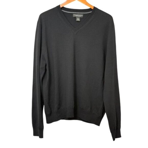 Bloomingdale's The Men's Store 100% Merino Wool Sweater Black V-Neck Size XL - Picture 1 of 8